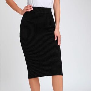 Women’s Lulu’s Hallis Black Ribbed Knit Midi Skirt Size Small |B61